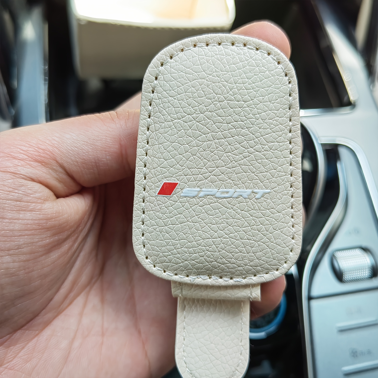 TEMU 1pc Creative Sunglasses Clip Holders For Car, Sport Style Magnetic Faux Leather Sunglasses Clip For Car Visor Glasses Cards Holders Hanger Clip