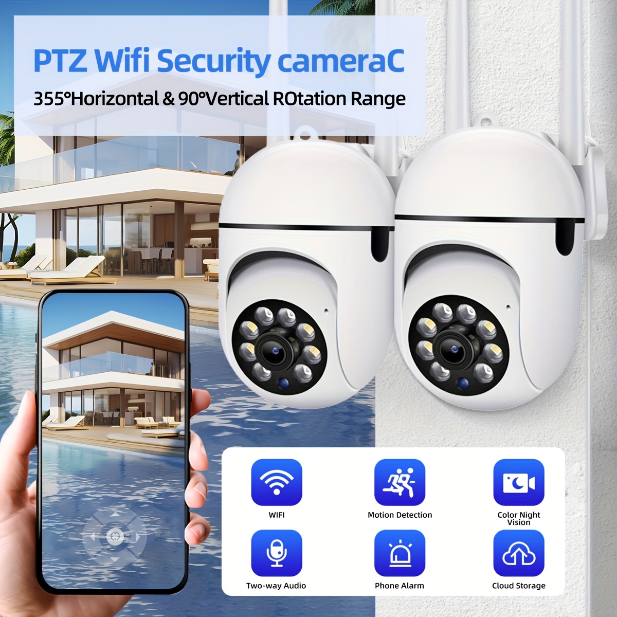 Panoramic Wireless WIFI Camera, 1296P Full HD Image Quality | USB Power Supply Design and Easy Installation | 24-hour Full-color Night Vision + Two-way Call | 2.4G WiFi Home Monitoring + Motion Detection, 1 Pack