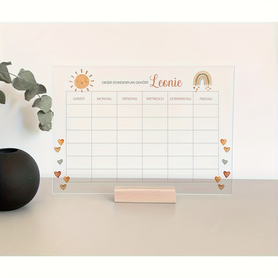 E-shop 2D Flach, Personalisierter - Individueller Name & Fächer, Transparente Acryl-Schreibtisch-Organizer mit Tagesplaner für Uni, Büro und Zuhause -