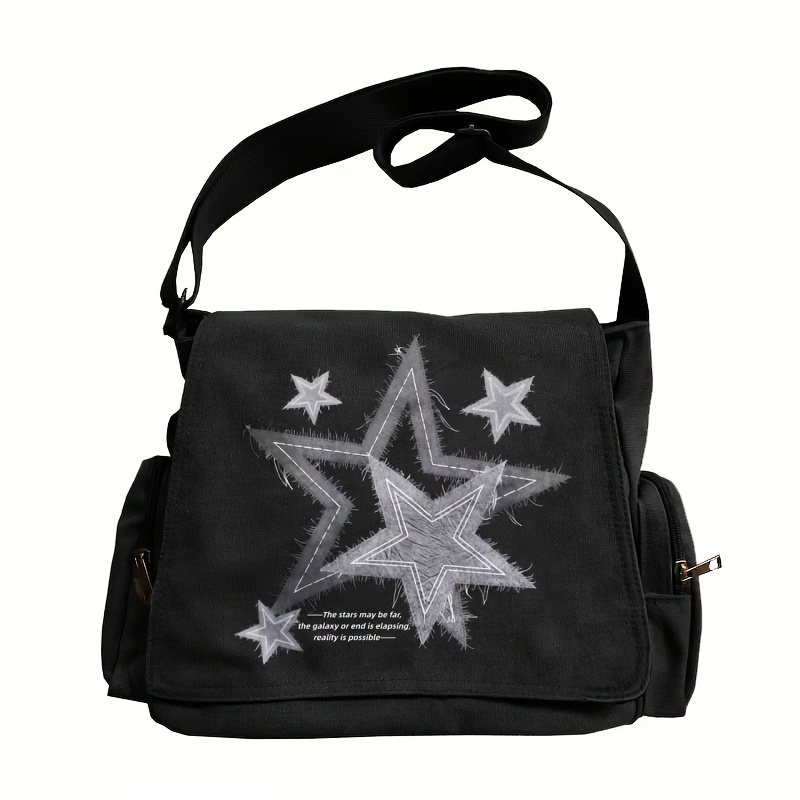 TEMU Women's Shoulder Bag, Valentine's Day Large Capacity Retro Tote Body Messenger Bag, , Star Pattern Inspirational Text Design, Suitable For Daily