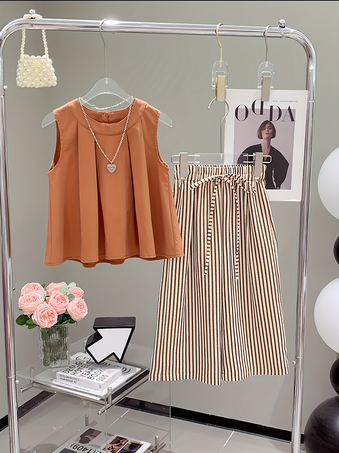 Girls' Summer Tank Top Set for Older Kids, Stylish and Fashionable Sleeveless Doll Top with Casual Three-Quarter Wide-Leg Pants, 2pcs Set, Perfect for Outdoor