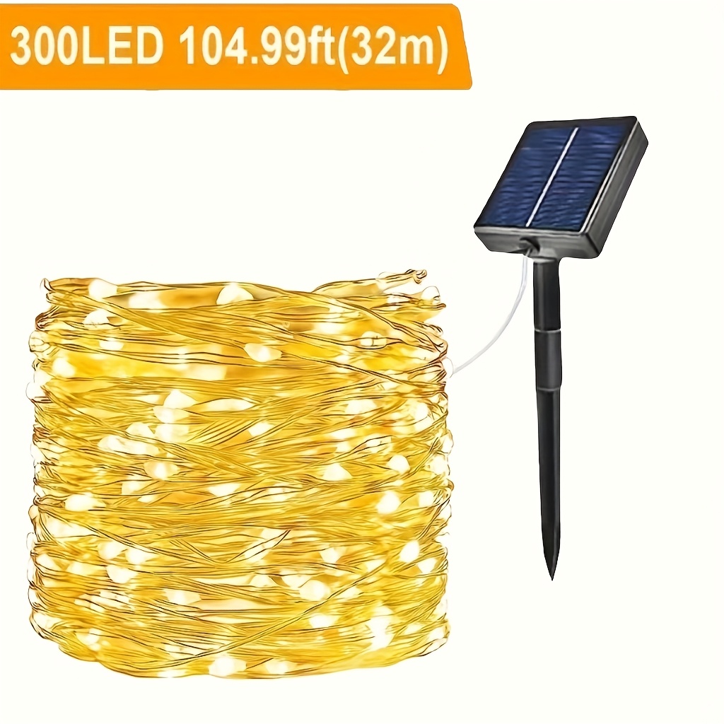 solar powered copper wire lights with lithium batteries ip54 rated featuring 8   in white warm white and colorful flashing lights suitable for patios gardens christmas