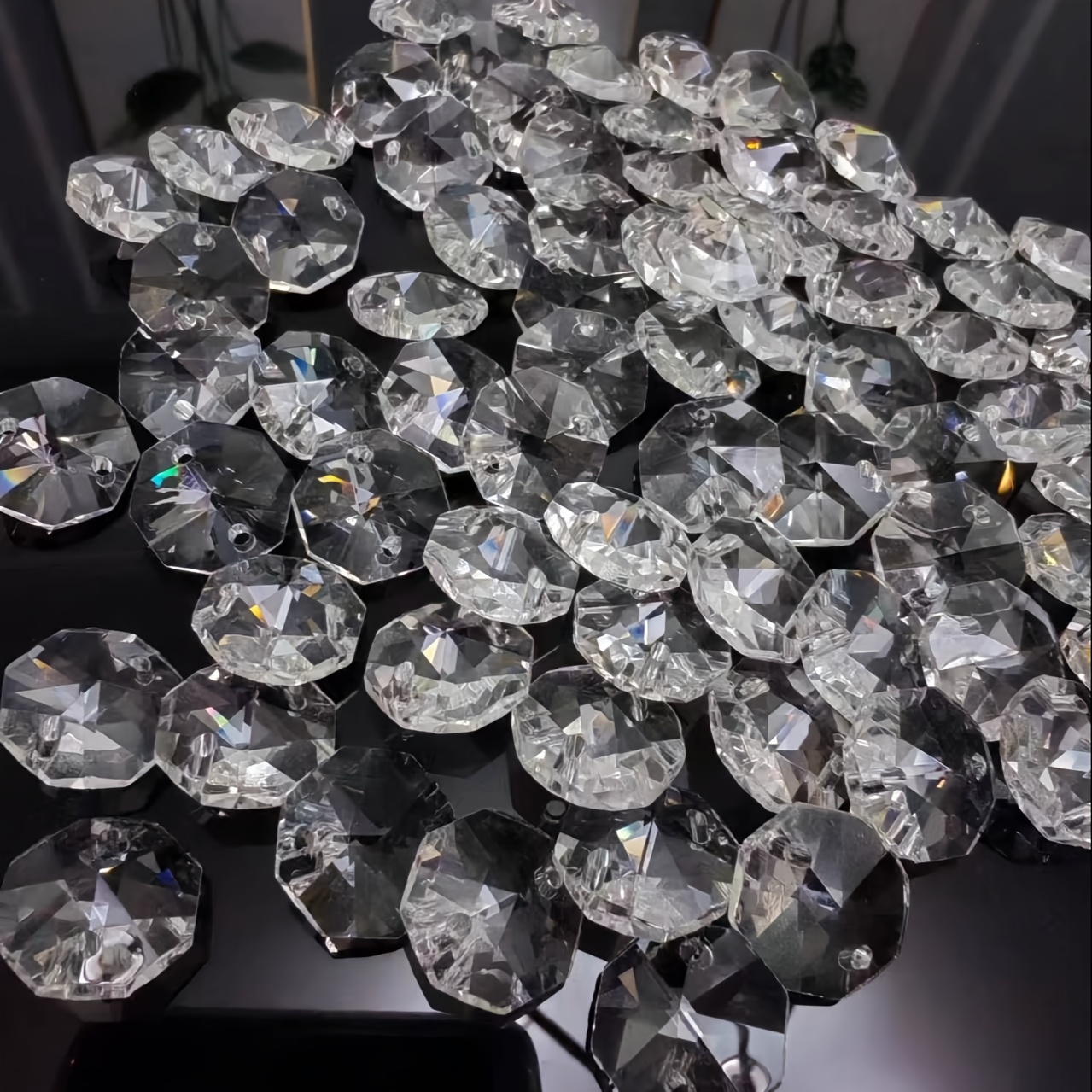 E-shop 50 Stück 14mm K9 Glas Doppelloch Kristall Achteckperlen für Kronleuchter-Dekoration, Gartendekorationsperlenketten, Weihnachten,
