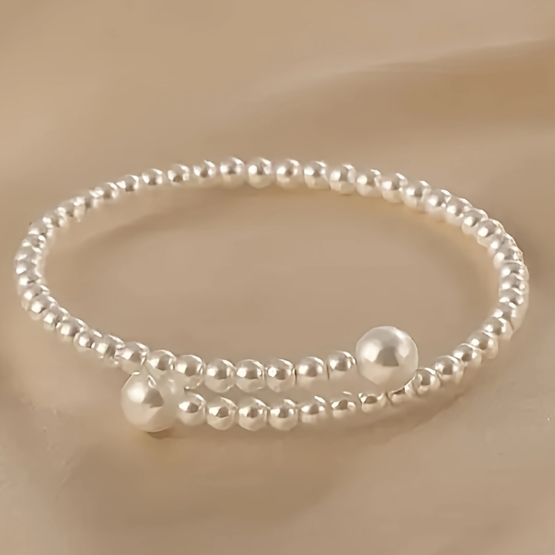 TEMU 1pc Elegante Pulsera Ajustable de de Perlas con Cuentas, Diseño Geométrico Exquisito para Mujer, Accesorio de Moda para Uso Diario, Fiestas y