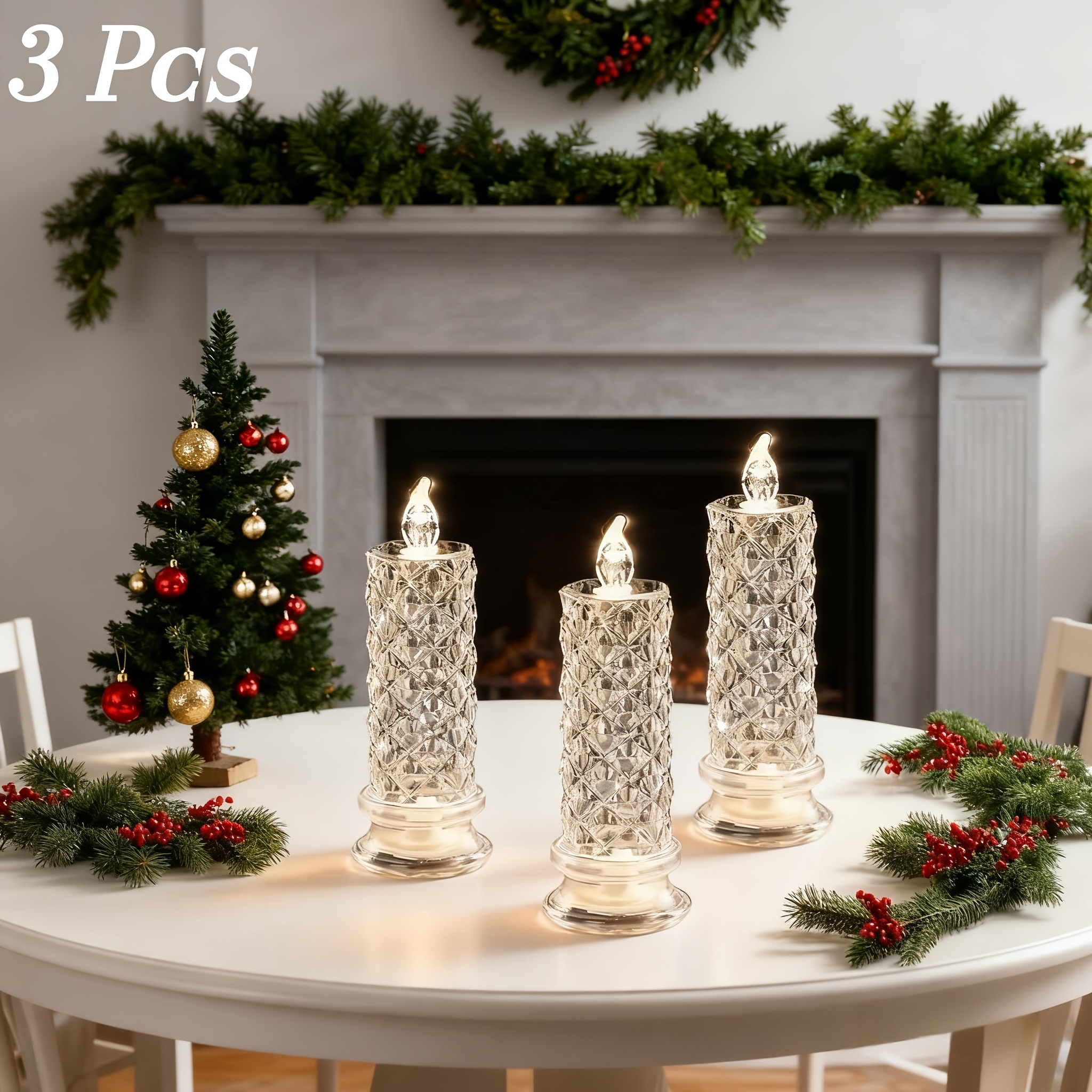 TEMU [crystal Candles]6 Transparent Acrylic Electronic Candles | Flameless Candles | Rose Shadow Candles | Romantic Warm Candlelight Night Lights,