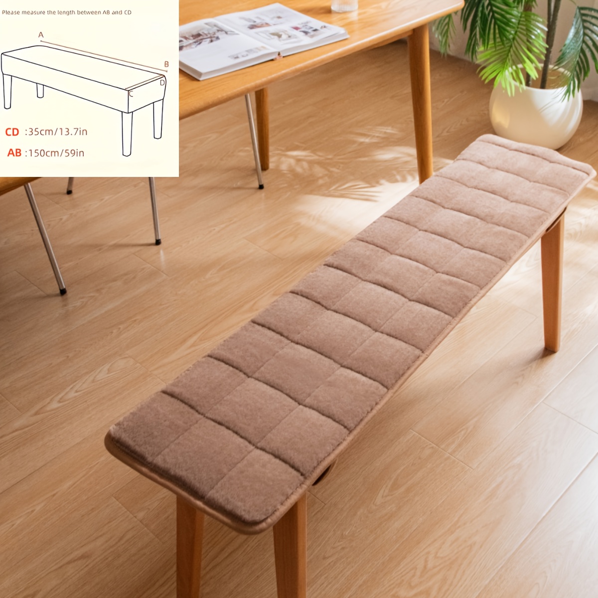 TEMU 1pc Fleece-lined Bench Chair Cushion, Multifunctional Chair Pad For Furniture, Bedroom, Living Room, Cafe, Bench, Home Decor, Chair Pad, (bench