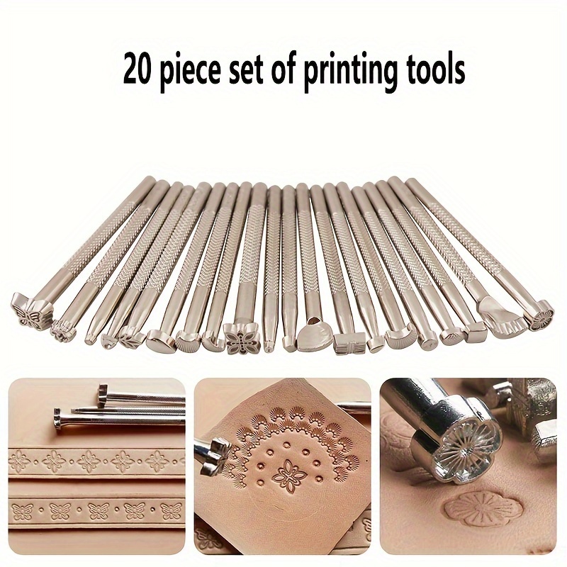 

20-piece Alloy Leathercraft Stamping Tool Set, Diy Leather Printing And Carving Punch Tools With Assorted Stamp Patterns For Leather Belt, Bag And Craft Decoration