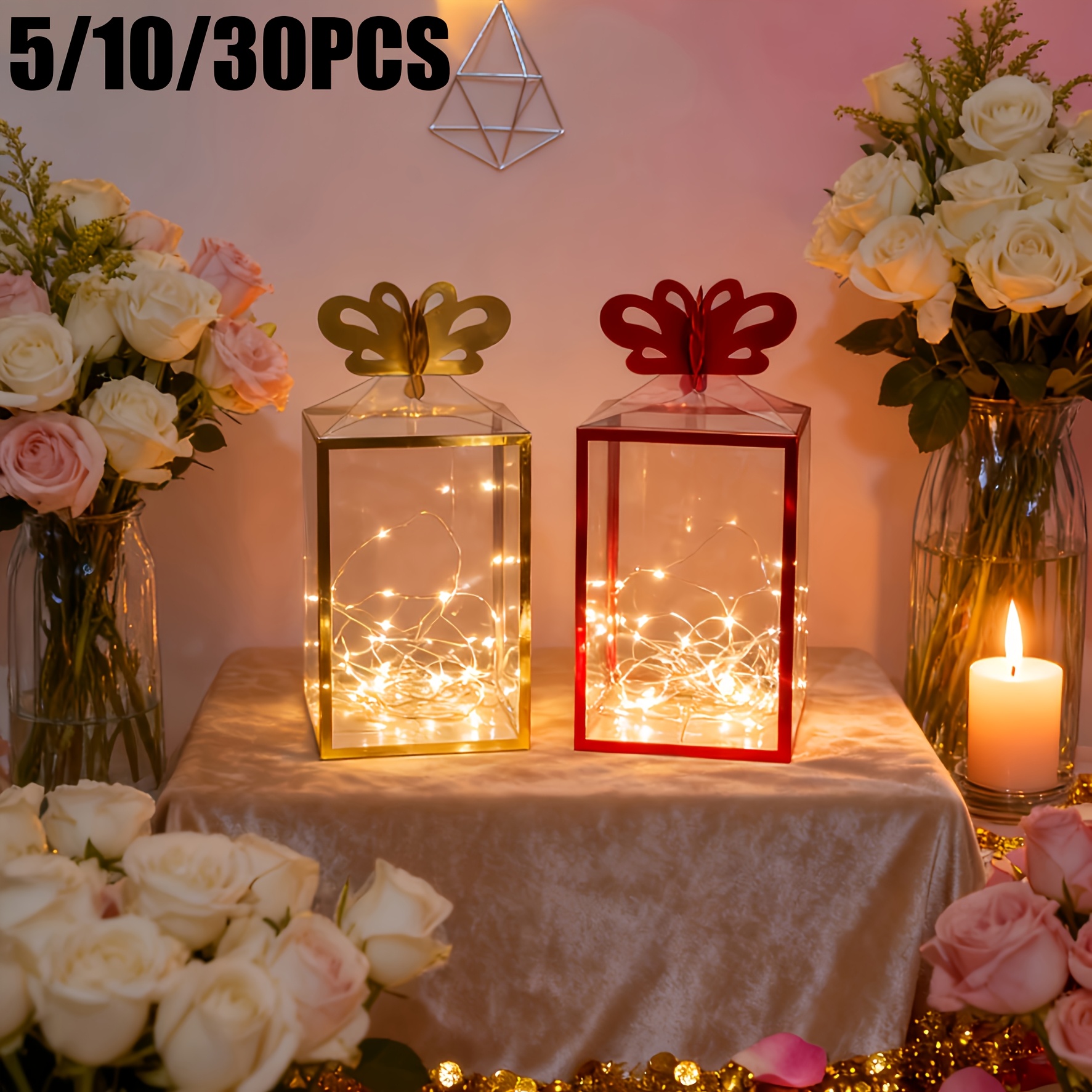 TEMU Gift For Her/him Large-size Transparent Golden- Crown Pvc Gift Box (5/10/30pcs) Suitable For Christmas Parties, Wedding Gift Wrapping, Party Decorations.