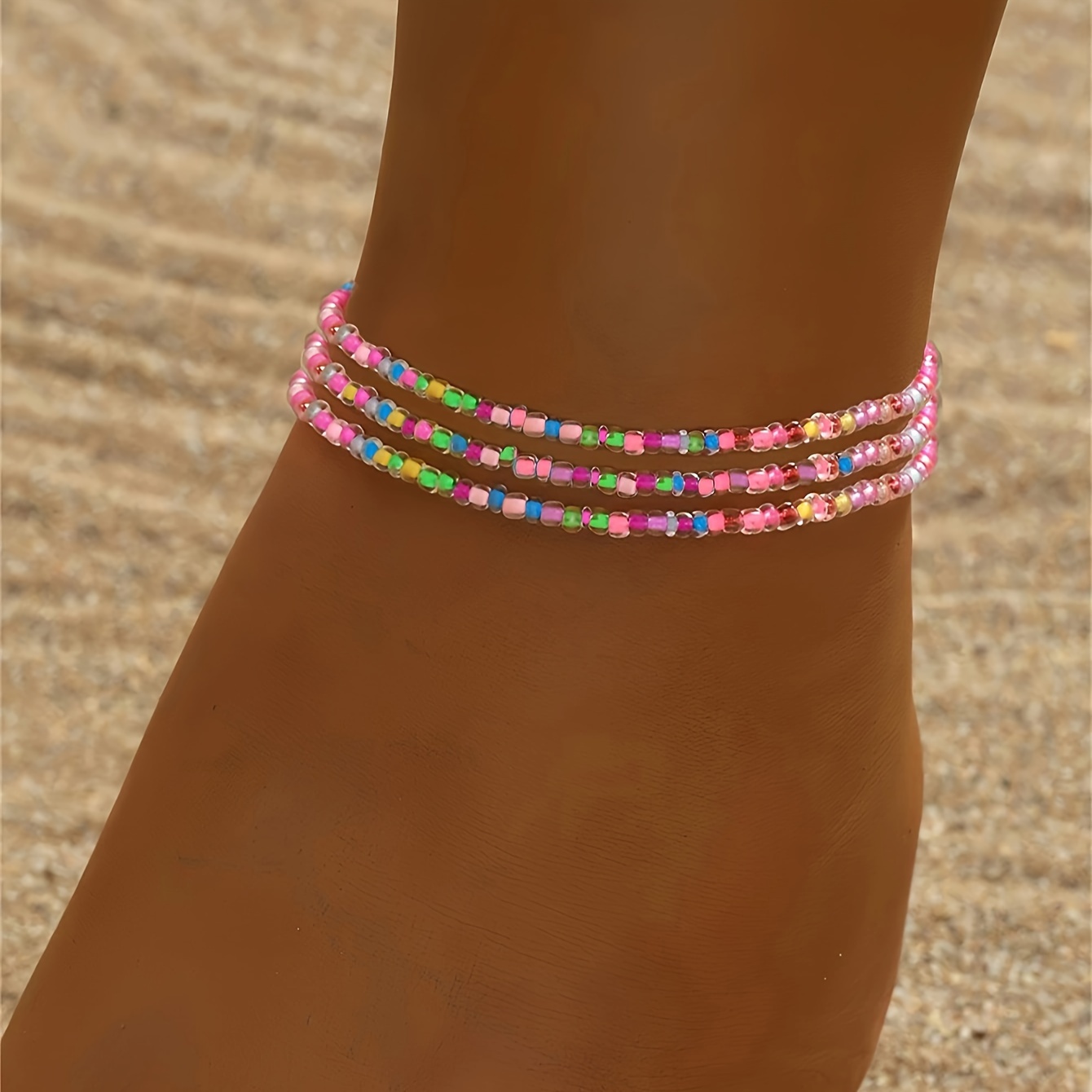 

3pcs Bohemian Style Mini Seed Bead Anklets, Stretch Beach Foot Jewelry, Accessories For Women