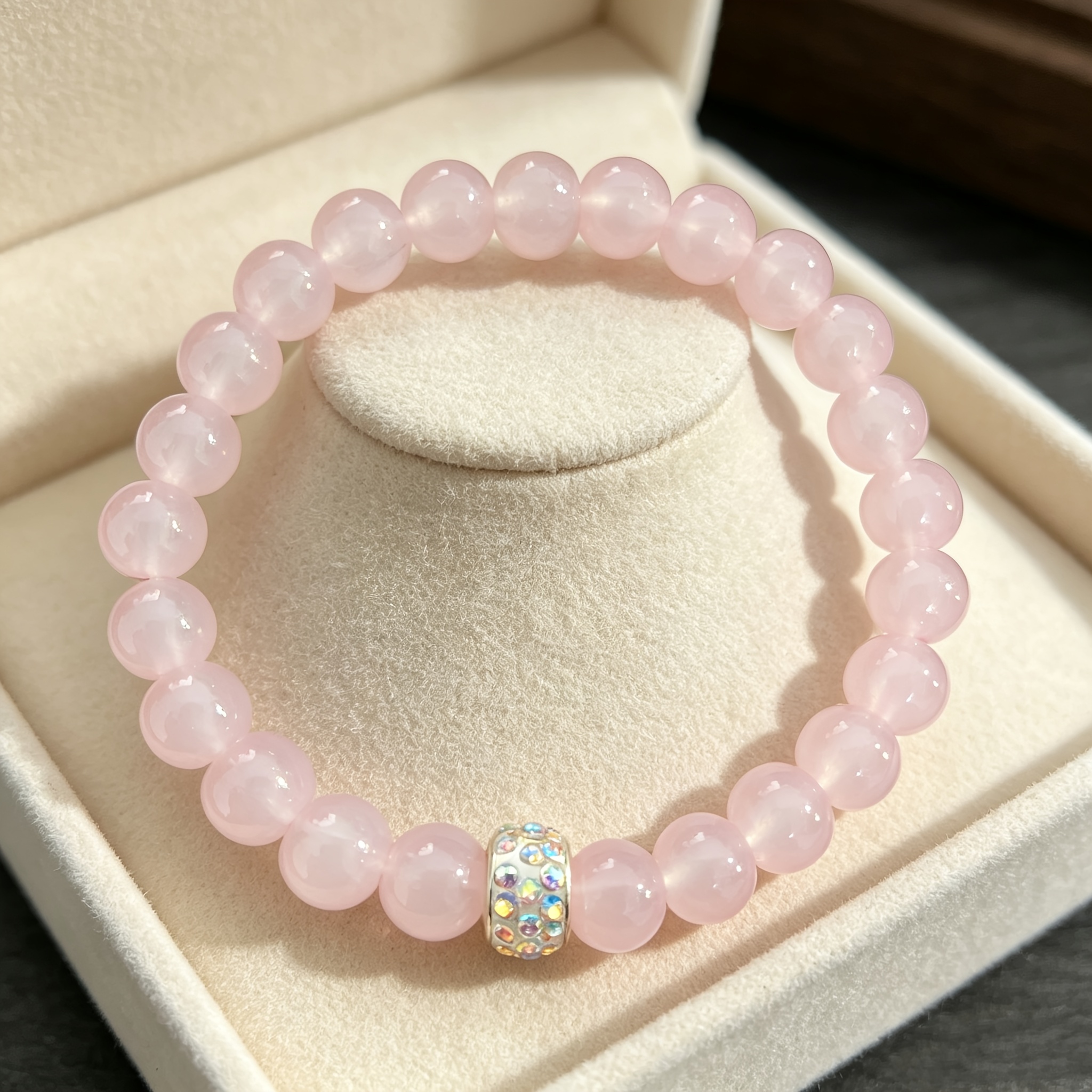 Bohemian Multicolor Moonstone & Pink Beads Couple Bracelet, Gift