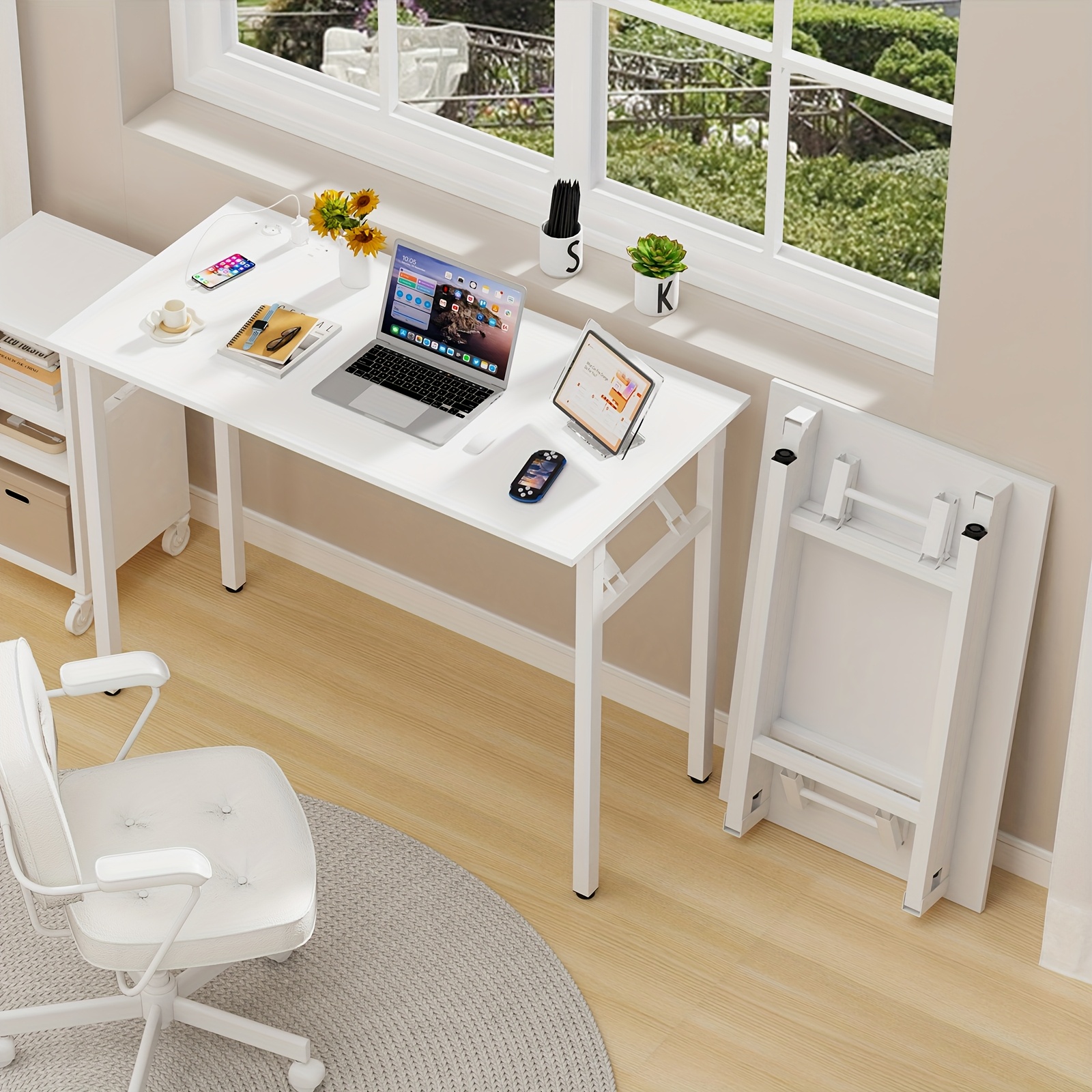 Folding Desk 100x50x76cm, Folding Table, Metal Frame, For Computer, Study, Bedroom