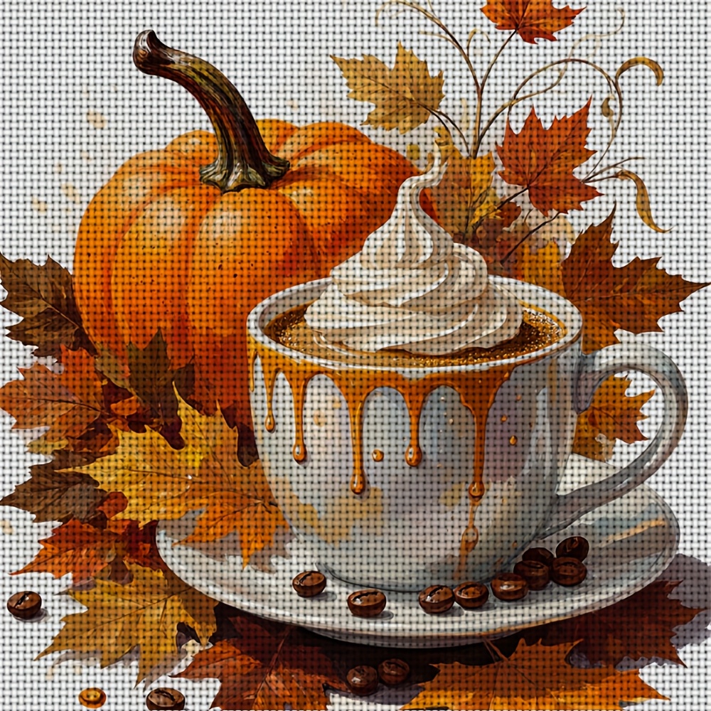 Frameless Cross-Stitch Printed Kit 'Cream Coffee with Pumpkin'