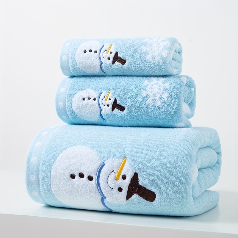 TEMU 3pcs Embroidered Bath Towel Set, 100% Cotton, Includes 1 Bath Towel + 1 Hand Towel + 1 Hand Towel, Soft, Quick-drying, Absorbent, Suitable For Home Bathrooms