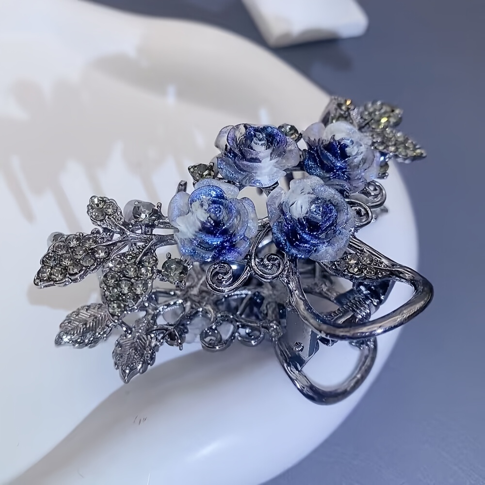 single elegant hair clip blue gemstone accents - Temu Oman display picture 2