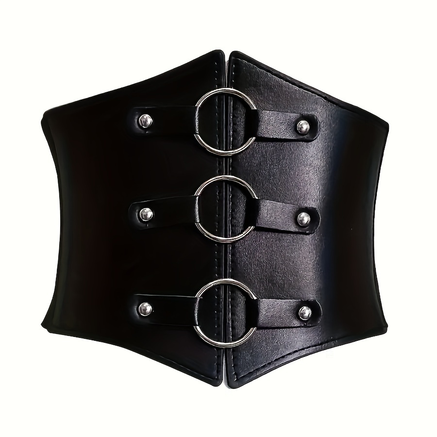 TEMU 1pc Punk Rivet Studded Corset Belt Classic Solid Color Elastic Pu Leather Waspie Waistband Trendy Coat Dress Belt Women