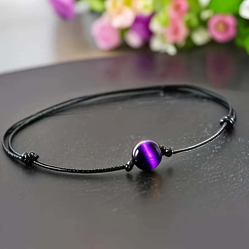 1pc 8 Mm Purple Tiger Eye Adjustable Bracelet