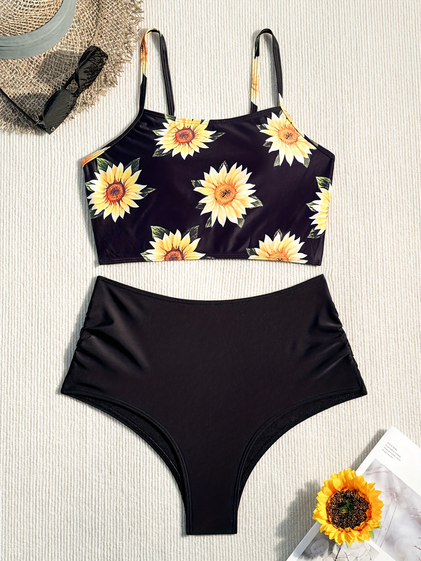 Bikini Swimsuit Sunflowers Pattern Cupless Waist Sexy Swimming Suits - TD  Mercado