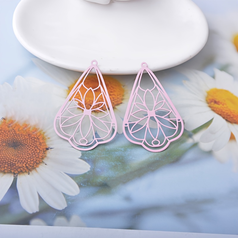 10pcs Colorful Hollow-Out Floral Teardrop Charms for DIY