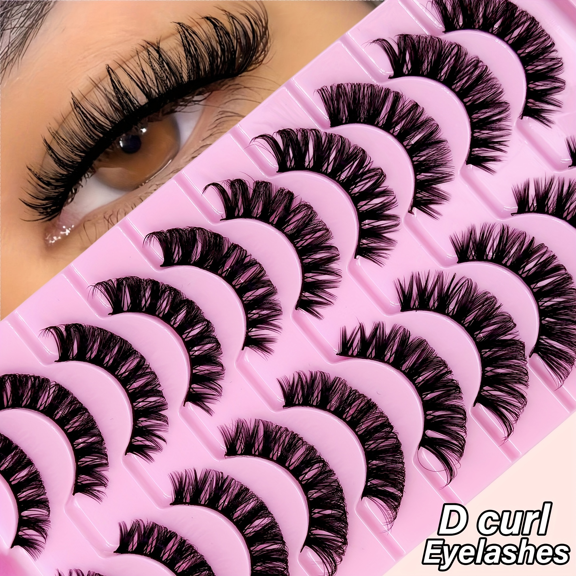 Image of Eyelashes, 10 Pairs D Strip False Eyelashes Natural Look Fluffy Mink Lashes 6-16mm, Volume Wispy Long Foxy Eye Lifting Look Fake Eyelashes, Reusable, Beginner-friendly, Christmas, Black Friday