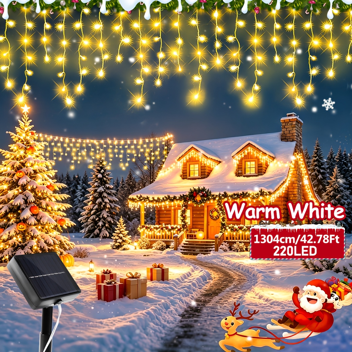 TEMU Guirnalda de luces inteligente, luces de alfileres, luces de Navidad, 96 LED/162 LED/216 LED, 8 , 5.53/9.03/13.03 metros de largo, adecuado para