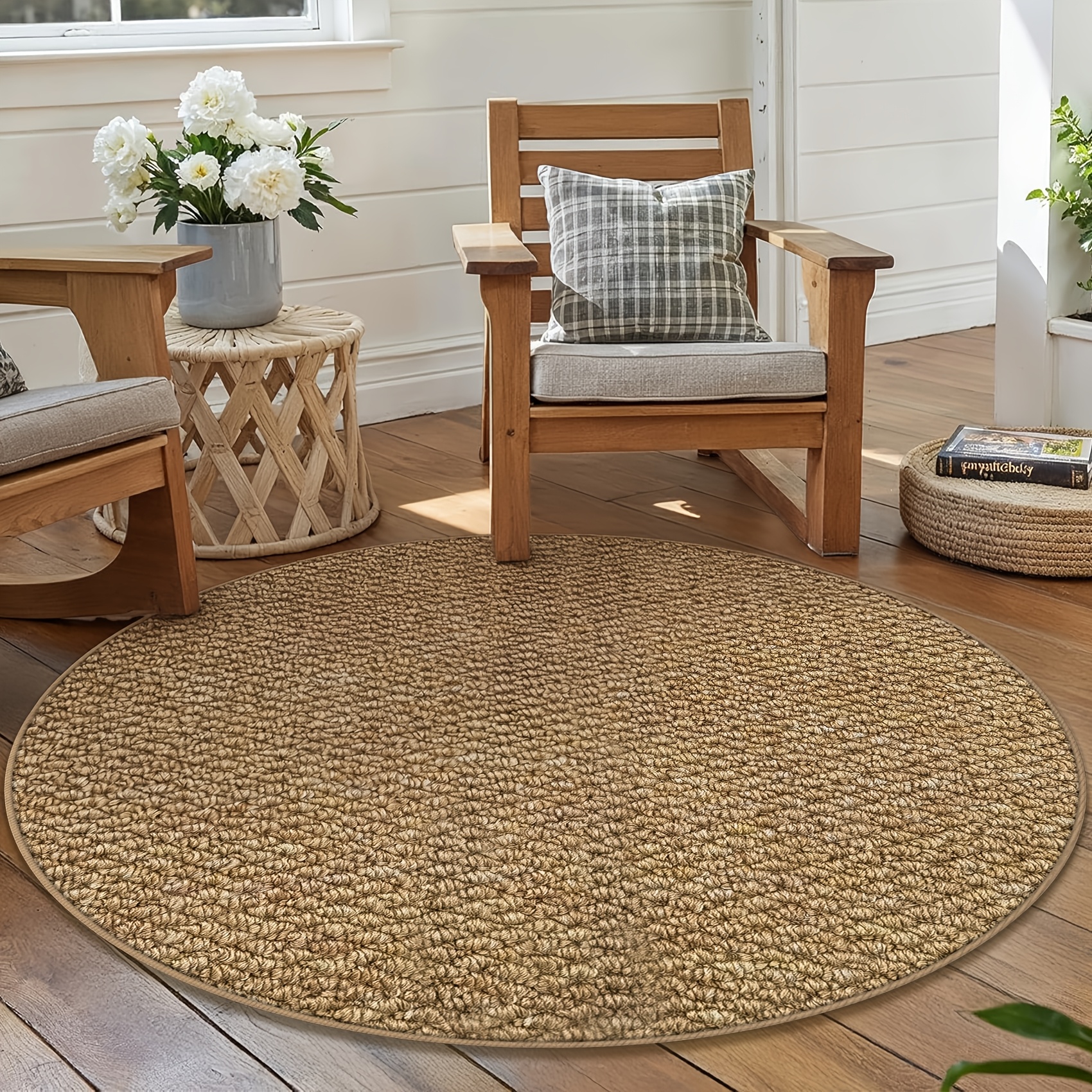 TEMU 1pc Suitable For -climate Imitation Jute Pineapple Weave Rug - Large Rectangular/circular Indoor/outdoor Carpet Suitable For Patio, Deck,