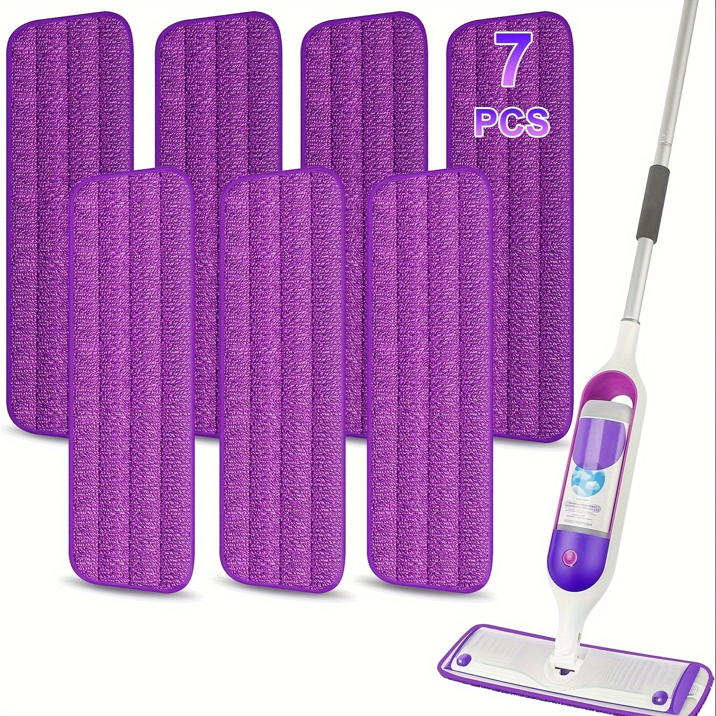 

7pcs Ultra-absorbent Microfiber Mop Pads - Reusable & Washable, 13-15" Mops, Ideal For Wood Floors, Purple