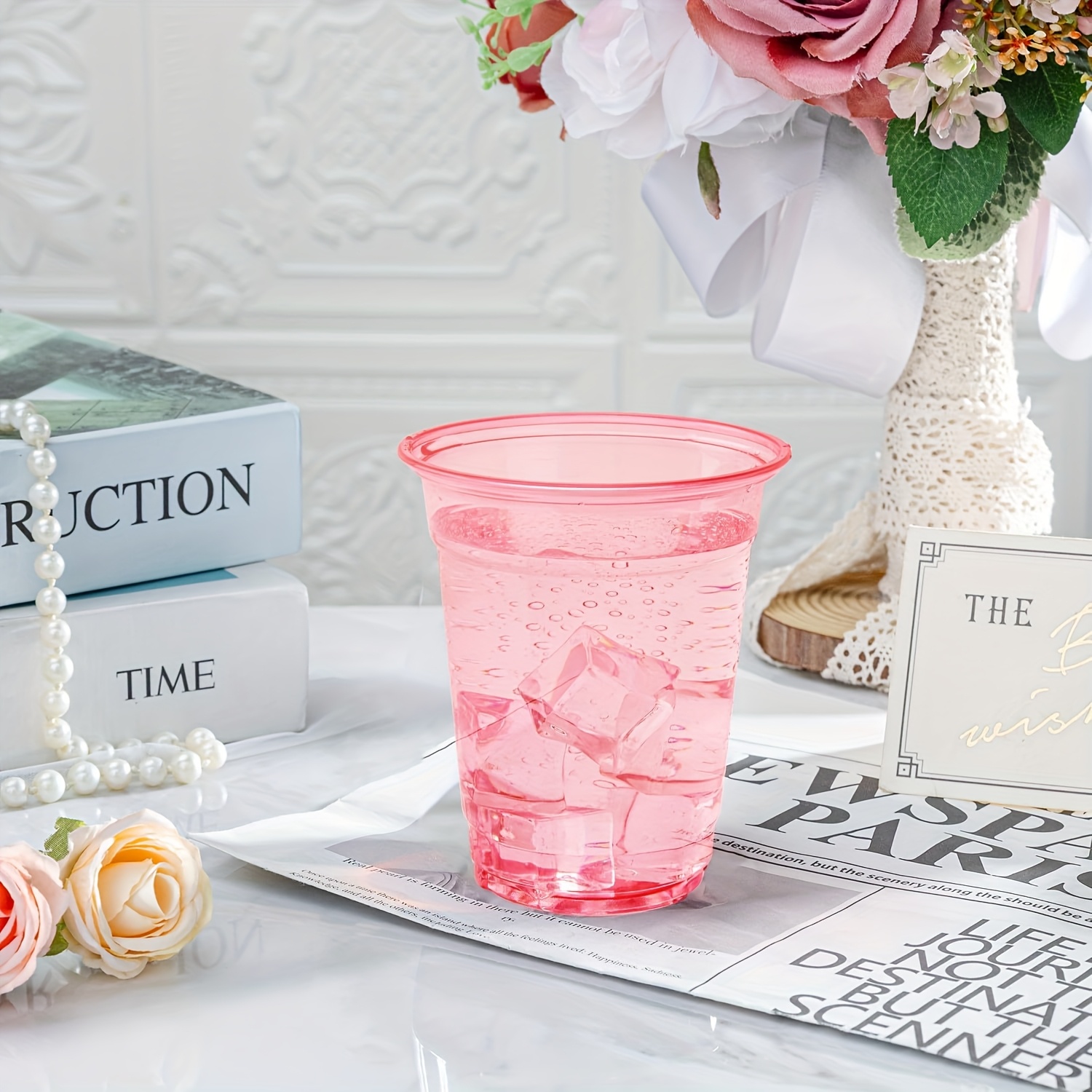 pink transparent plastic cup 12oz disposable wedding cup - Temu