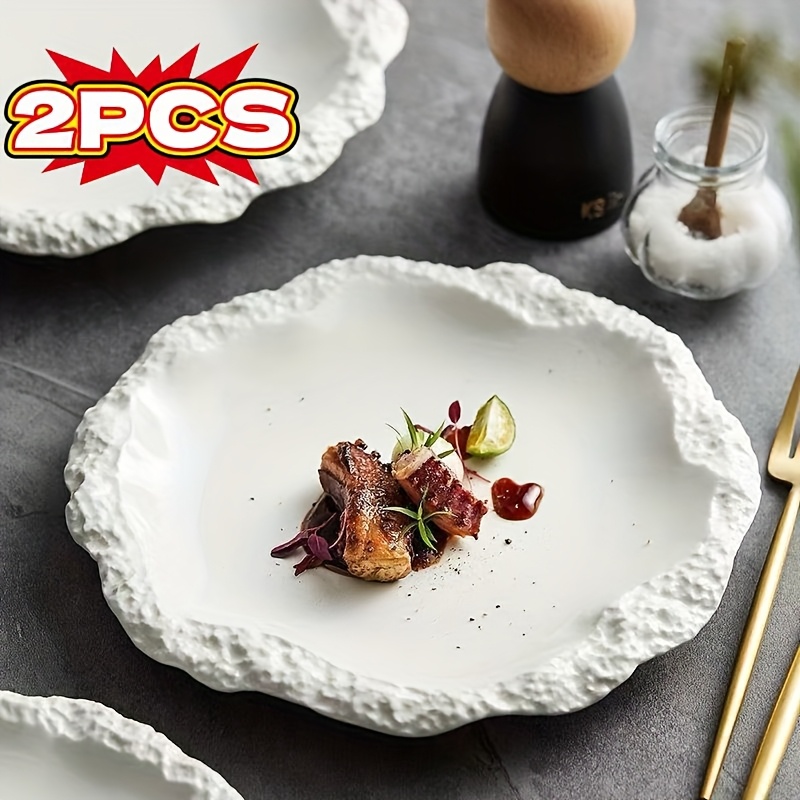 2pcs Rock-patterned Ceramic Plate Western Steak Plate, [3 Sizes to Choose From], Upgraded Version, Upgraded Salad Plate and Vegetable Plate Set, High Appearance Level Creative Tableware, Suitable for Restaurant and Home Use, Artistic Dish Tableware