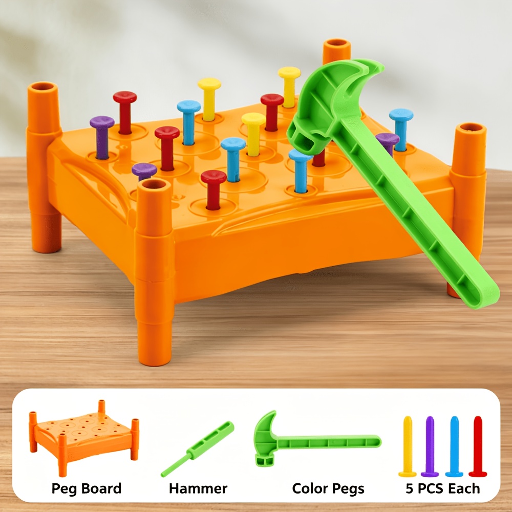 TEMU Jeu de marteau et clous pour enfants, panneau à picots double face, jouet éducatif pour la motricité fine des tout-petits