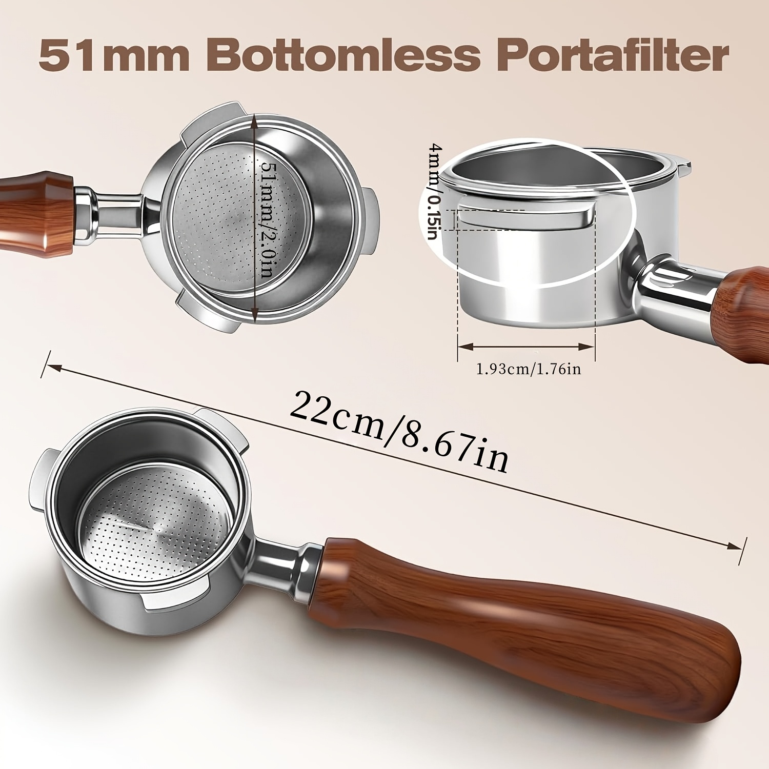 bottomless portafilter 51mm compatible with     5418pro 3700essential stainless steel 3 ear portafilter with filter basket