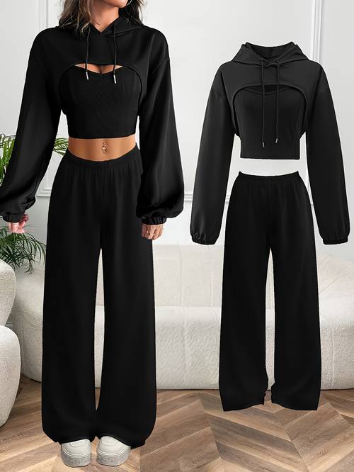 item picture 3pcs y2k solid american hoodie and tank top and wide leg pants set sweet spicy style womens spring summer fall 2026 new streetwear athletic set trendy