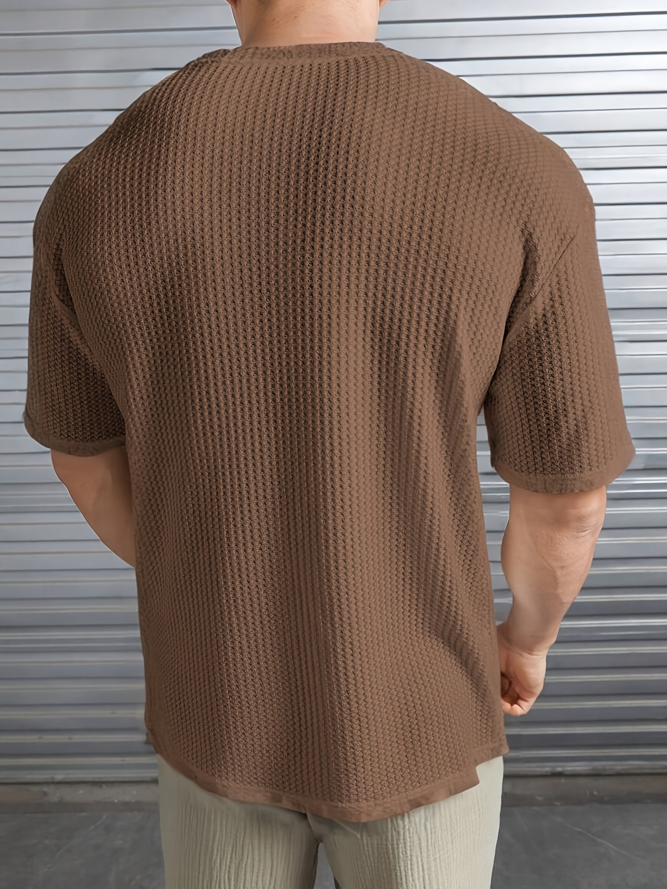 mens casual waffle knit t shirt relaxed fit breathable