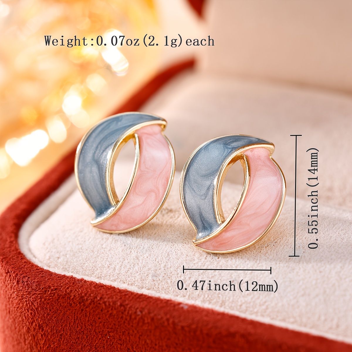 Women's Classic Two-Tone Moon Stud Earrings with Synthetic Zirconia