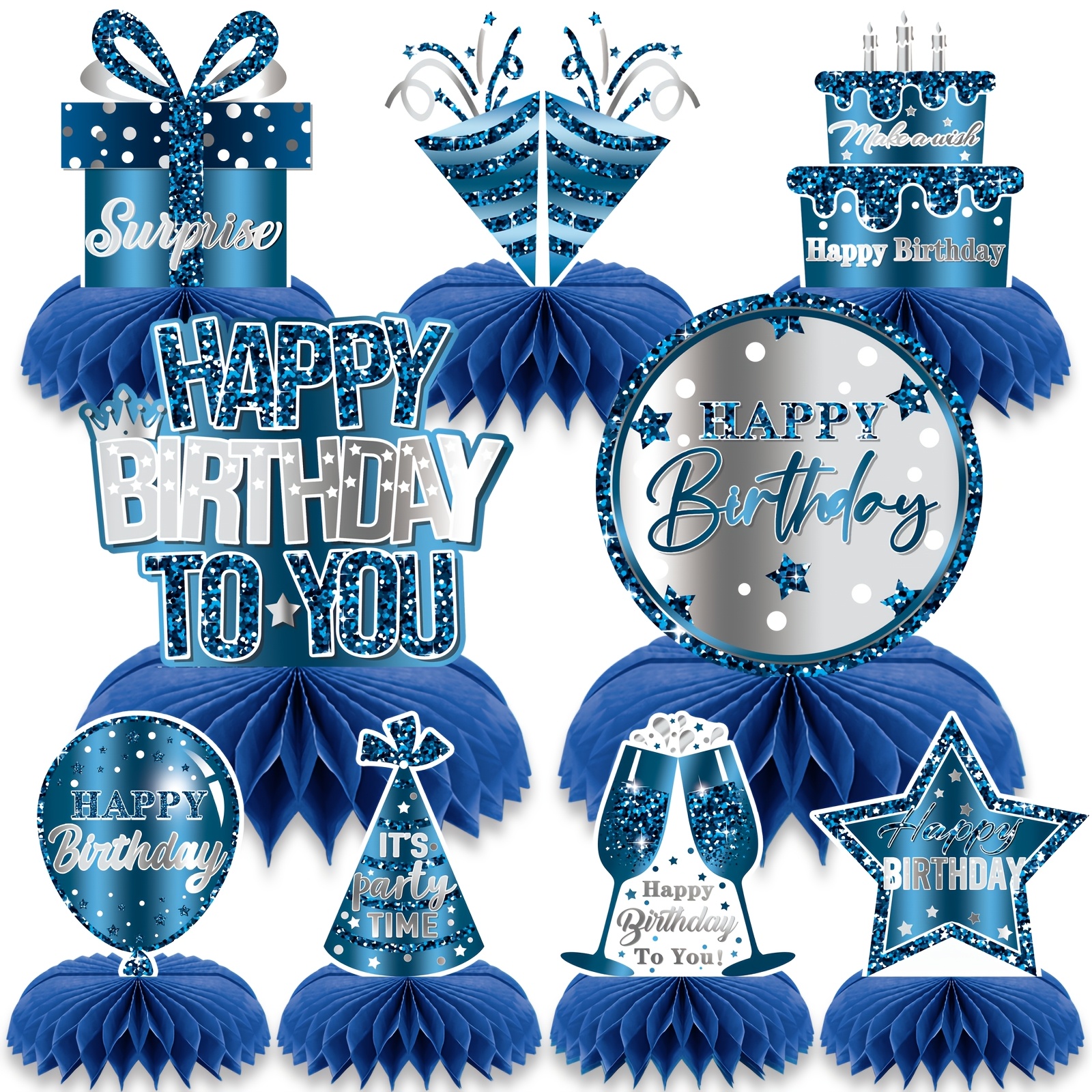 9pcs 3d Blue Birthday Centerpieces Decorations Birthday Honeycomb Table Decorations Blue Happy Birthday Party Decorations Birthday Party Supplies