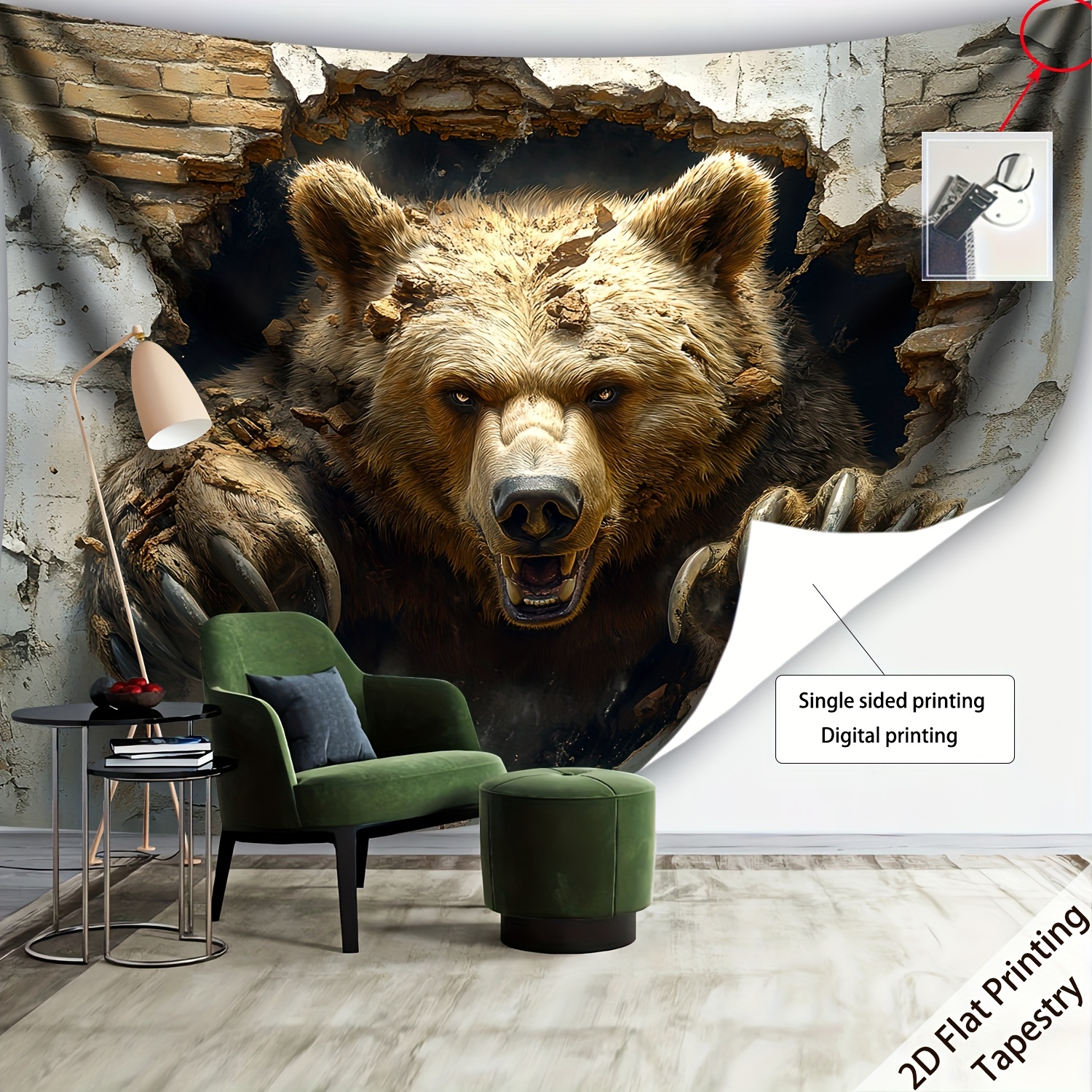 Large Hd Printed Wild Bear Wall Tapestry Polyester Fabric Decor_voghion.com