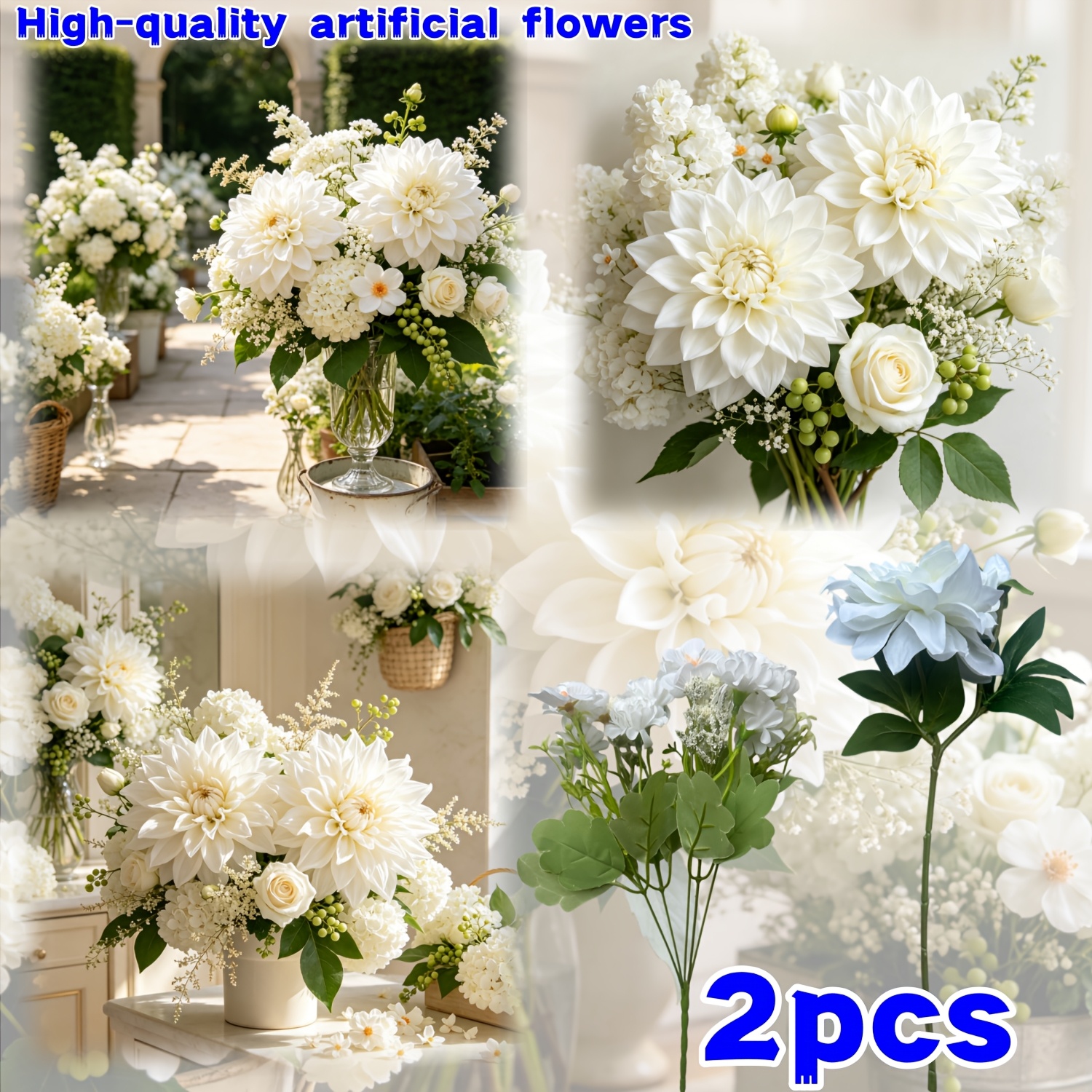 TEMU Beautiful , Hydrangea, And Phalaenopsis Orchid Bud Branch Mixed Bouquet (2pcs Set), Handcrafted Twisted Stems, Artificial Flowers For Diy Decor,