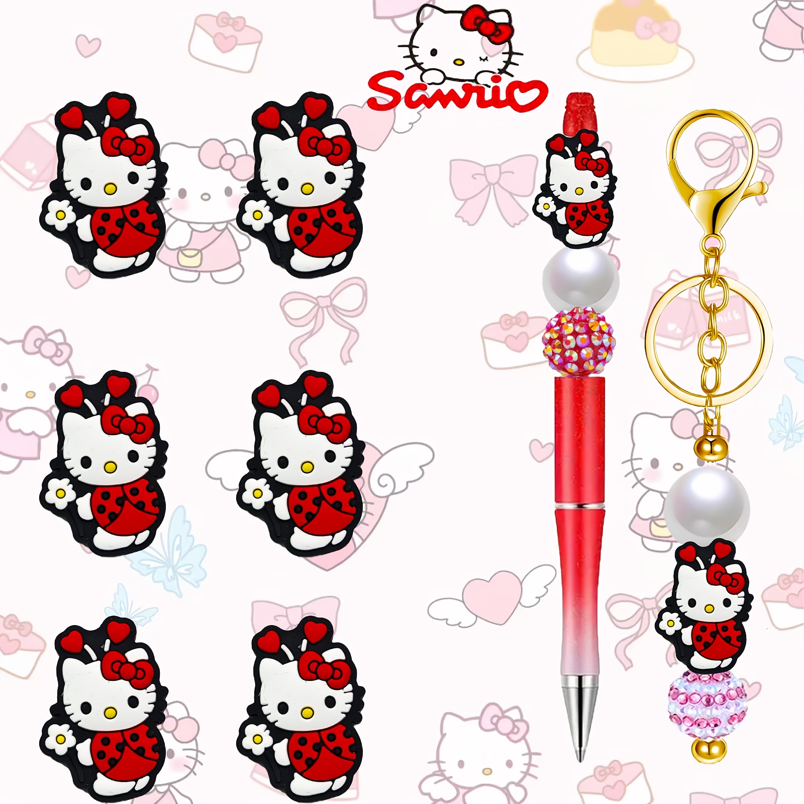 

5pcs Sanrio Hello Kitty & Star Ladybug Silicone Beads - Double-sided Print, , Keychains, Pens & Home Decor Crafts, Keychain Accessories| Design|silicone Bead Charms