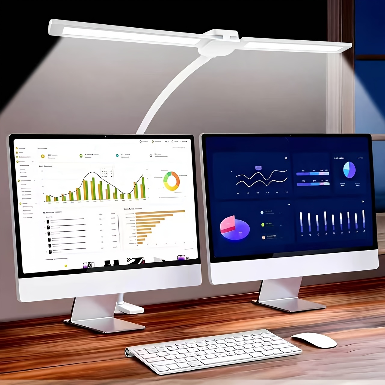 TEMU 1pc Lampe de Bureau à Écran LED, Lampe de Table, Lampe d'Écran d'Ordinateur, Lampe de Bureau à Double Tête, Lampe Flexible Réglable à Col de