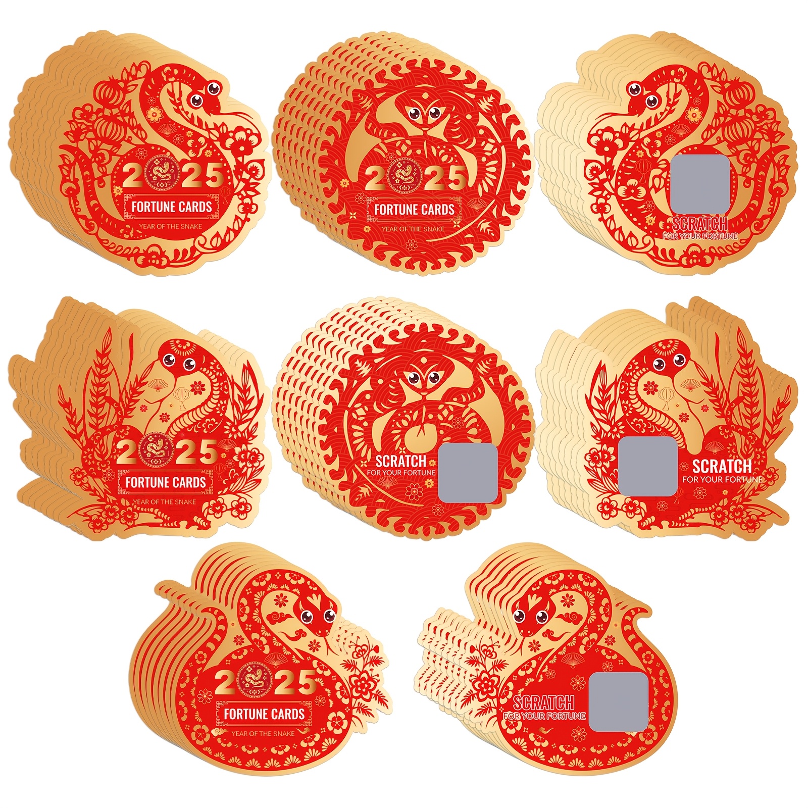 

64pcs Of Cards For The Chinese New Year 2025, Themed Around The Snake, Featuring A Red And , Perfect As Cards For Celebrations The .