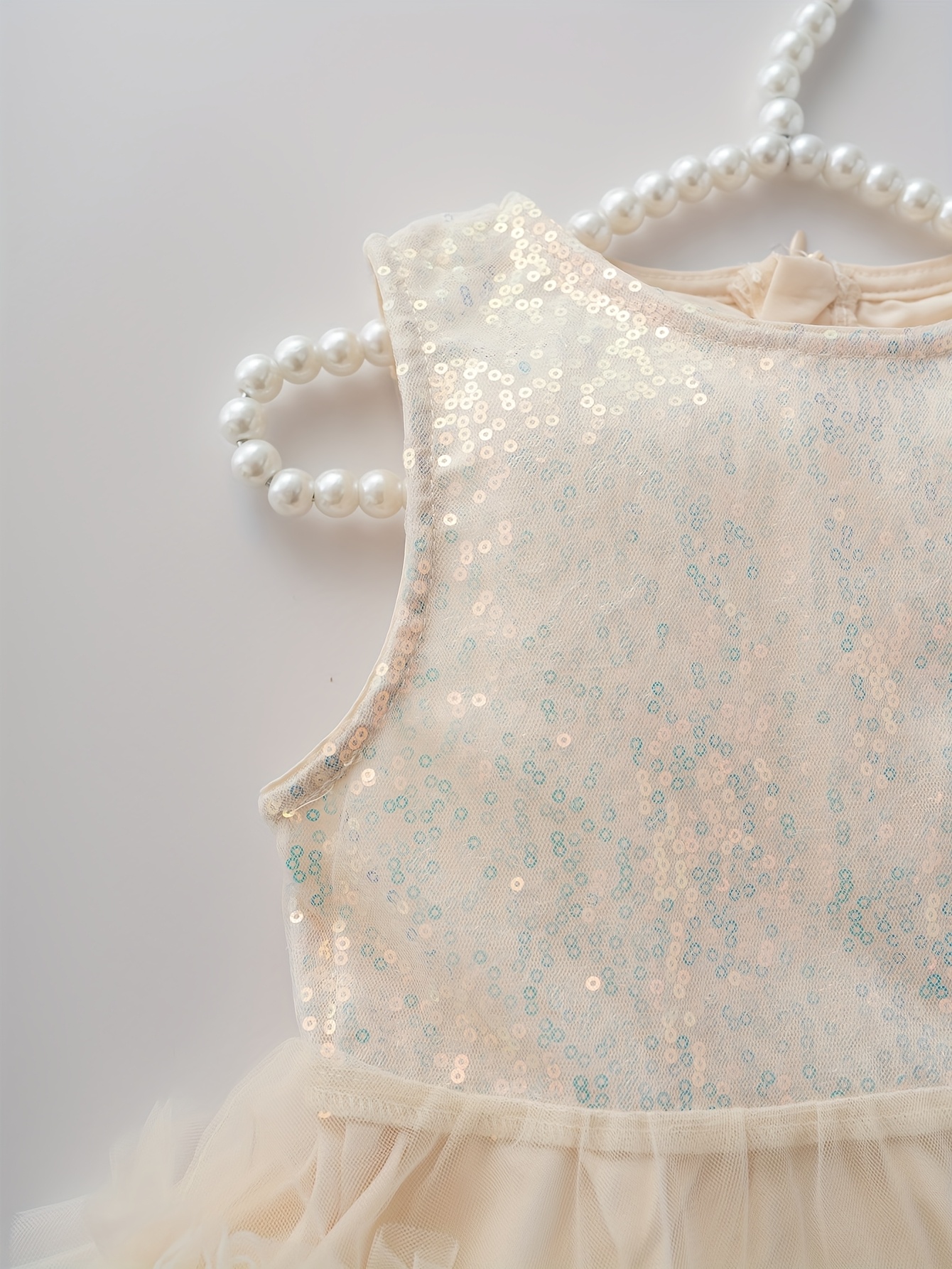 1pc girls ivory sequin tulle dress sleeveless tiered - Temu Oman