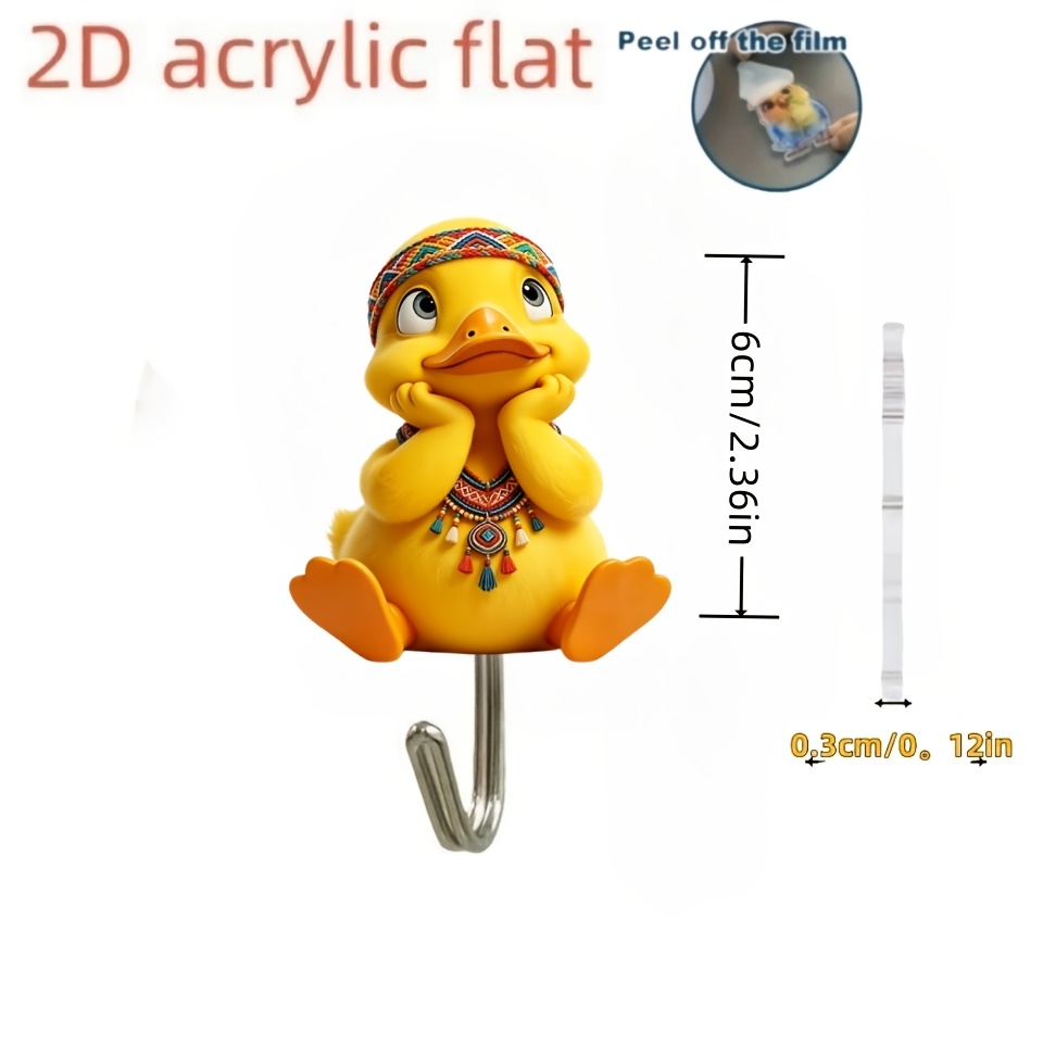 TEMU 2d Flat, 1pc Cute Duck Pattern Acrylic Hook - No Drilling, Strong Adhesive And Bathroom Hook, , Fashionable Design For Kitchen, Bathroom, Living