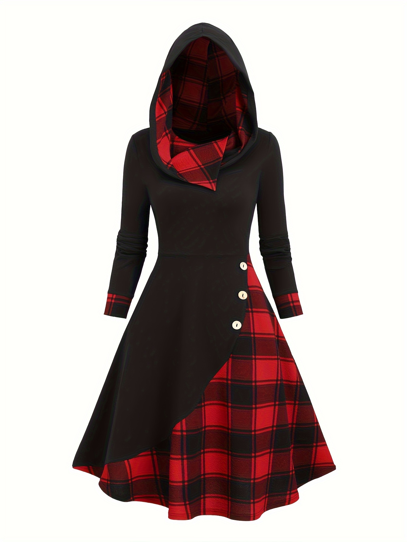 hooded lace plaid dress is suitable with flared lace hooded long-sleeved  women's robe autumn - women's clothing - Temu