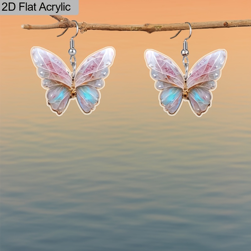 Women's Exquisite Purple Blue Butterfly Drop Earrings, Fashionable