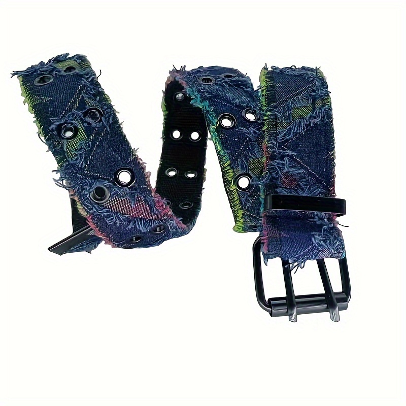 Punk Style Washed Denim Belt with Square Buckle