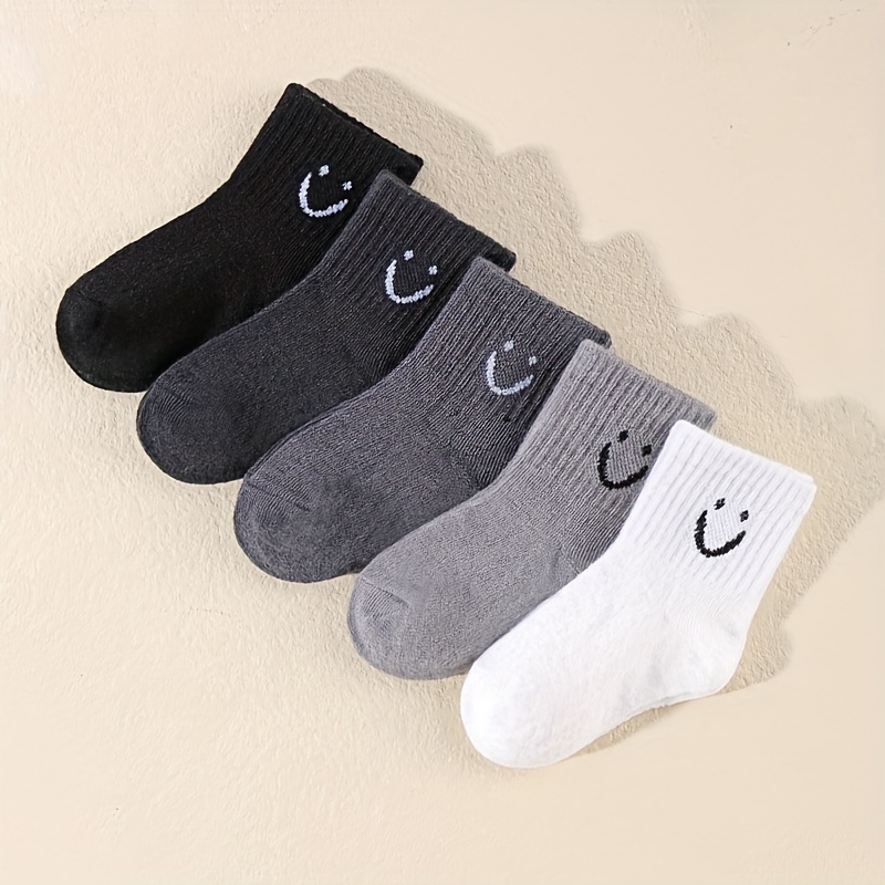 

Happy Face Pattern 5 Pairs Baby Boys Short Socks, Comfy Breathable Sweat Resistant Anti-odor Socks For Spring Summer