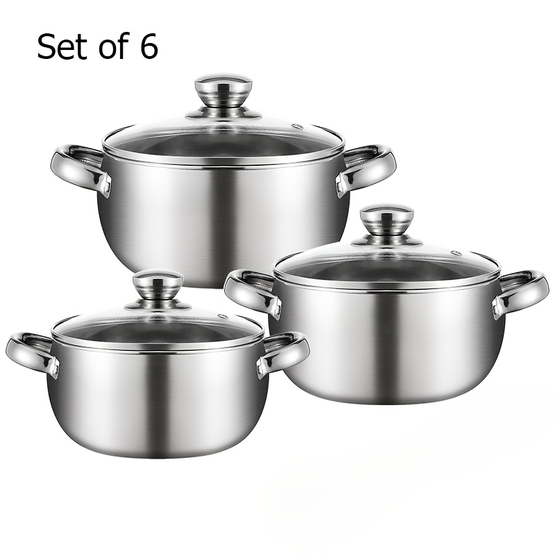 6 7pcs stainless steel cookware set   classic   with glass lid cooking soup cooking noodles heat resistant non   to   for home party   use details 1