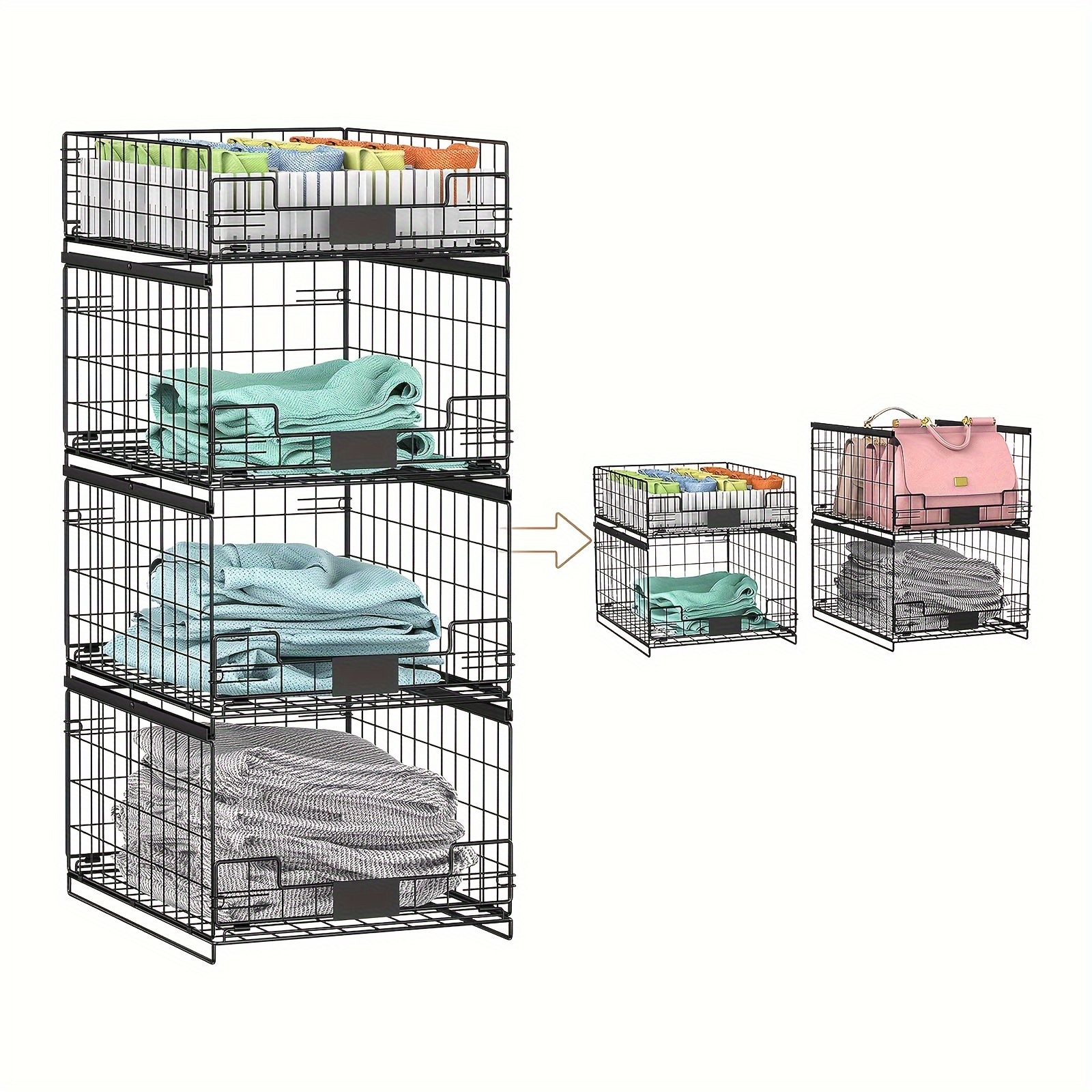 

1 Set 4- Sliding Closet Organizers And , Closet Shelves, Out Clothes , Clothes Containers Drawers Dividers