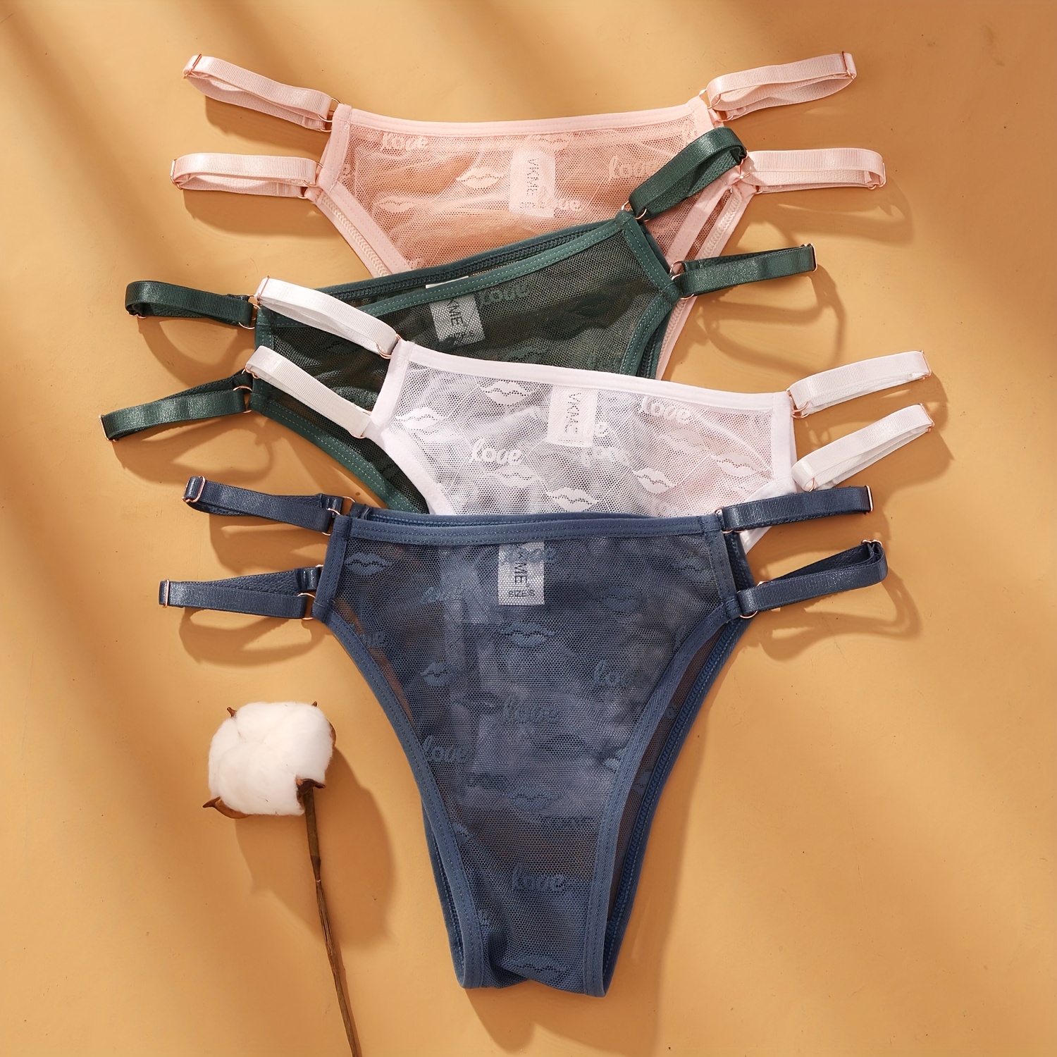 1-Pack Sexy Japanese-Style Lace Lips LOVE Double-Strap Panties | Adjustable Hollow Low-Waist Women'S Triangle Panties with Fashion Buckle