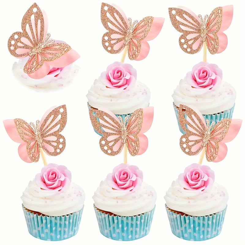 

12-pack Sparkling Butterfly Cupcake Toppers - Double Layered Exquisite Paper Butterflies, Easy Assembly For Weddings, Birthdays & Parties - No Feathers, Electricity-free Cake Decorations