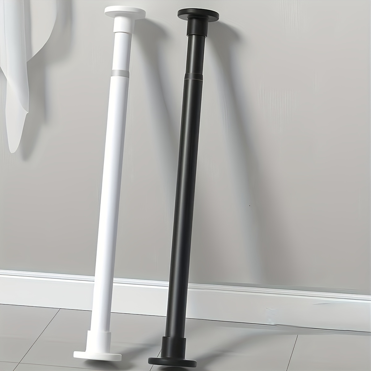 TEMU Barre télescopique blanche et noire de 60-110 cm, 1 pc, diamètre rond moyen de 1,6 cm, cuisine, salle de bain, chambre à coucher,